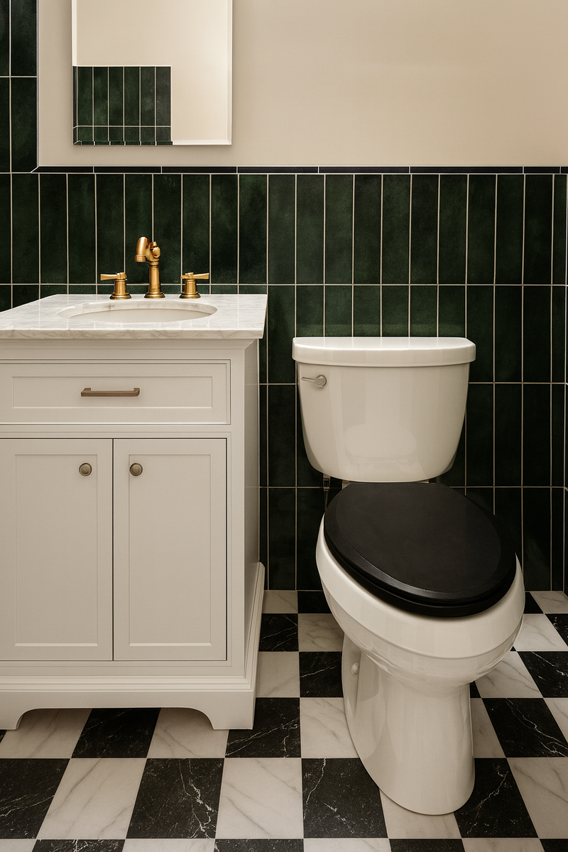 Green & White Bathroom with Brass Elegance