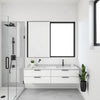 Bright modern bathroom with a sleek vanity, frameless shower, and clean neutral finishes