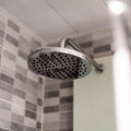 grey stainless steel shower head