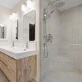 a bathroom with a glass shower