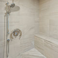 a shower with a glass door