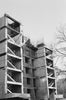a black and white photo of a building under construction
