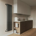 A kitchen with a radiator and a sink
