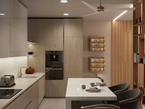 A modern kitchen with a small breakfast bar