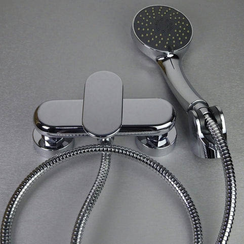 Chrome bathtub faucet with handheld showerhead