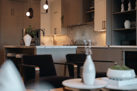 Modern kitchen and living area with minimalist decor